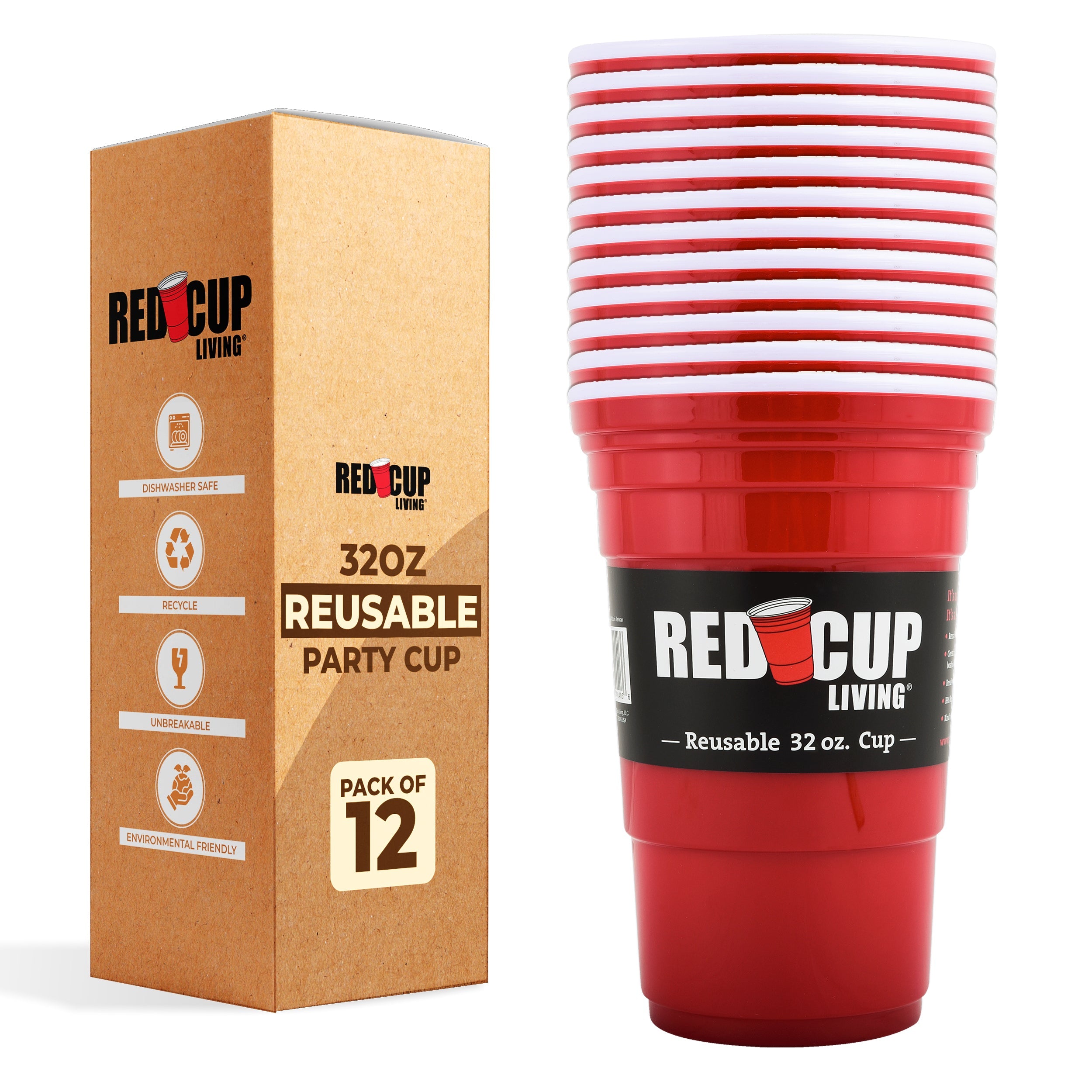 32oz Reusable Cup For Parties | Strong, Unbreakable, Leakproof tumbler | Durable ABS plastic, BPA Free | Perfect for parties, camping & Outdoors