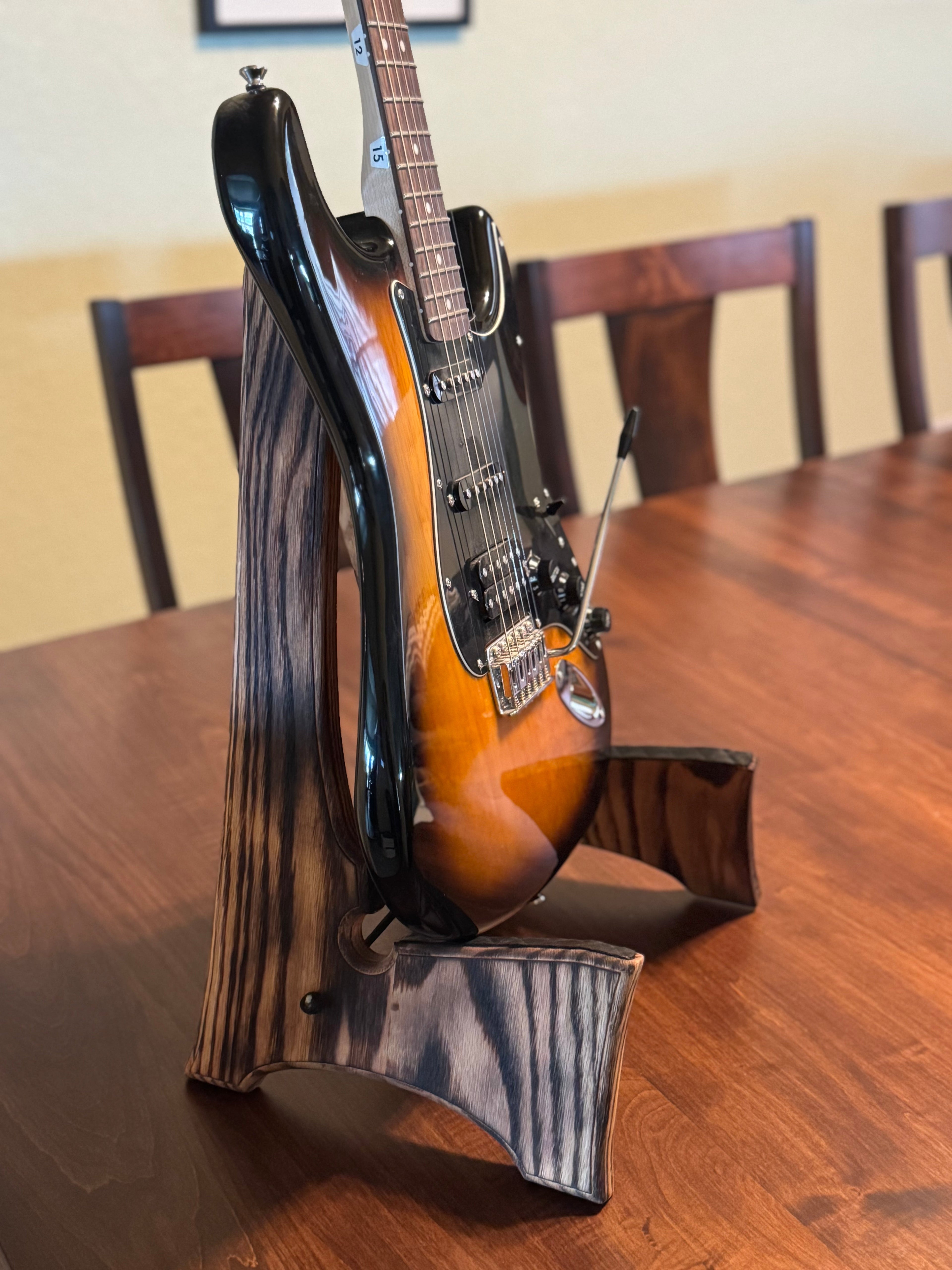 Handmade Foldable Wooden Guitar Stand – Solid Oak with Burned Finish | CreationsByWill