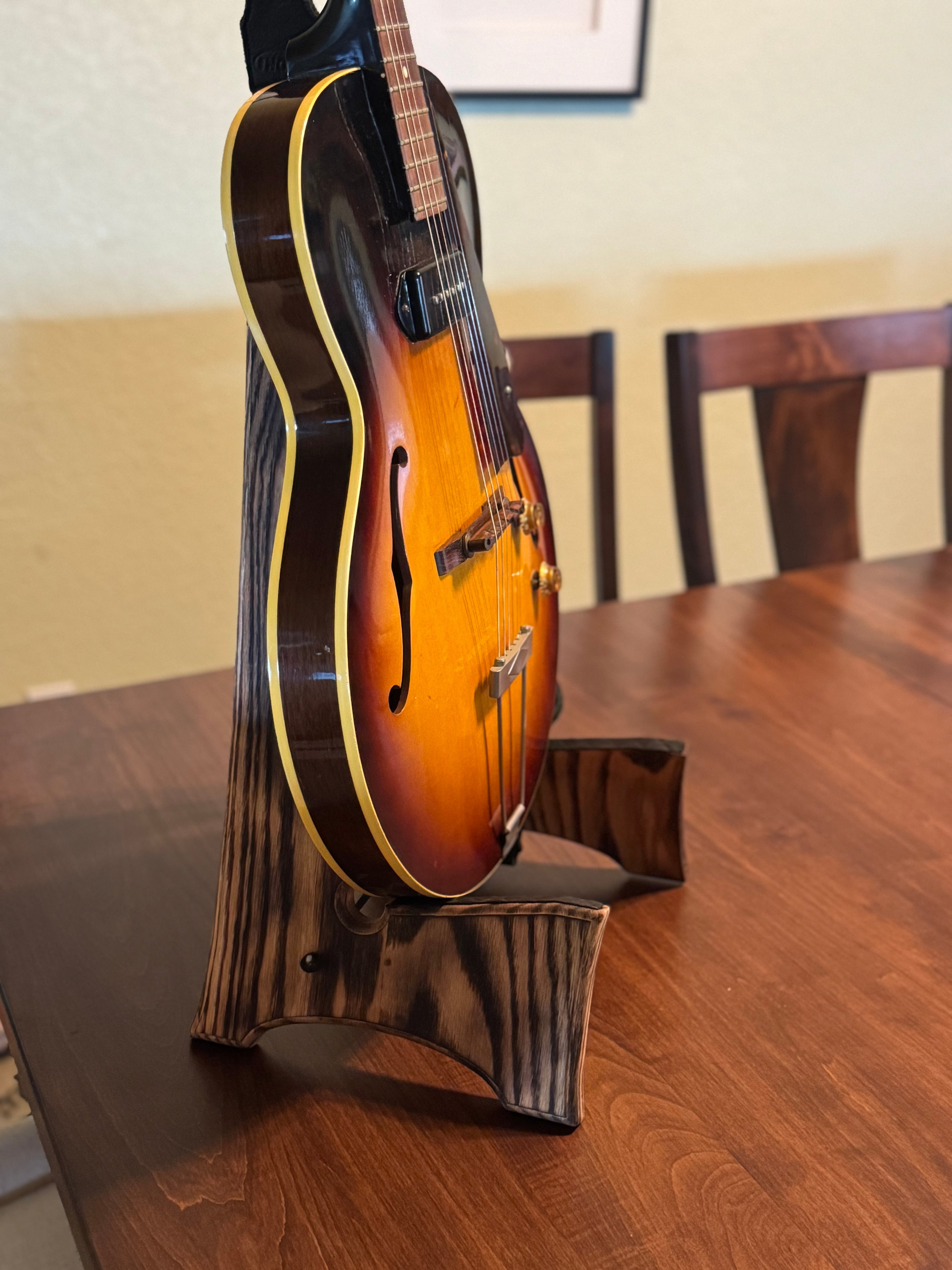 Handmade Foldable Wooden Guitar Stand – Solid Oak with Burned Finish | CreationsByWill