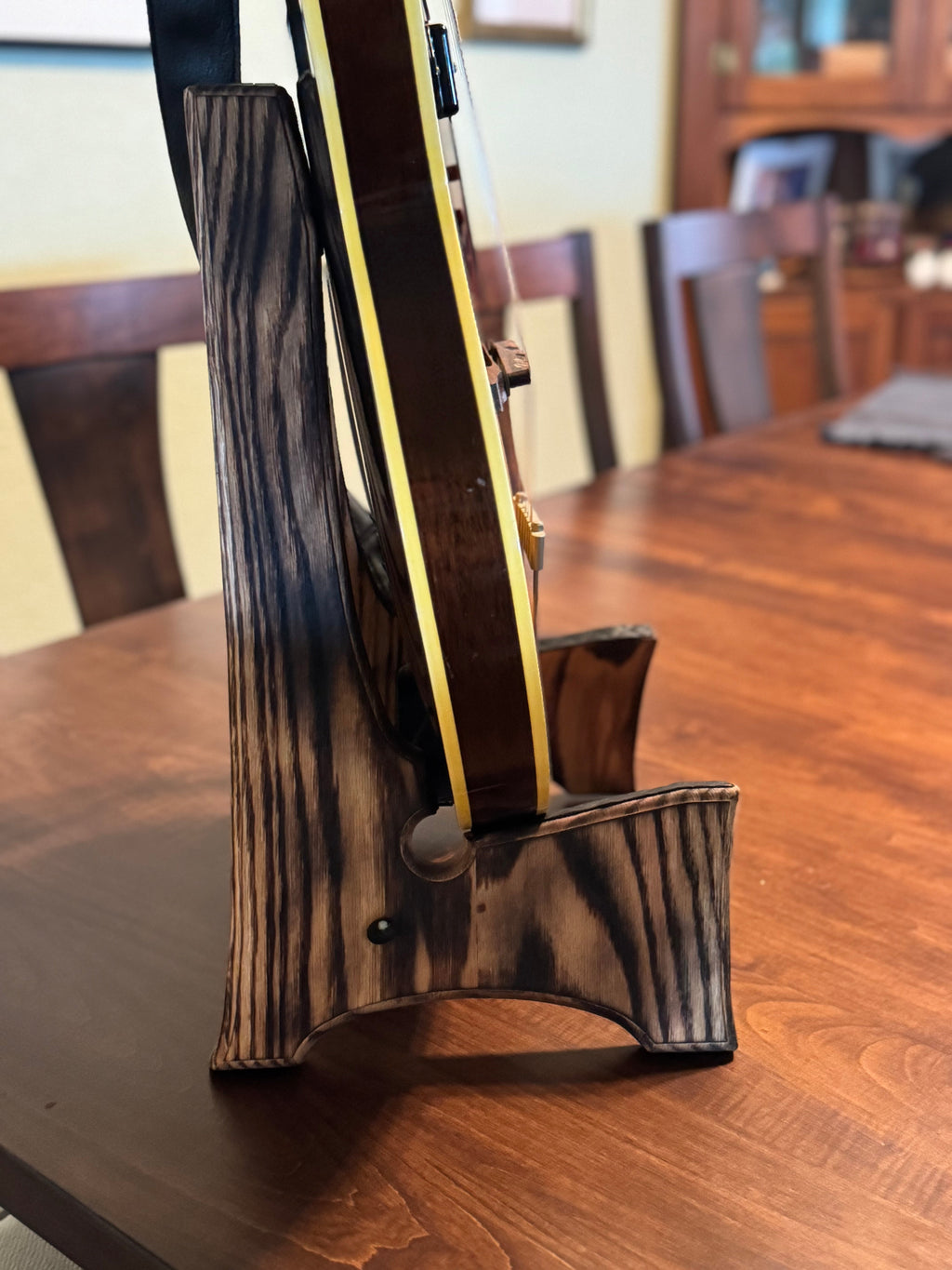 Handmade Foldable Wooden Guitar Stand – Solid Oak with Burned Finish | CreationsByWill